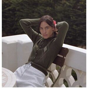 ZARA NWT Argyle Knit Cardigan w Belt